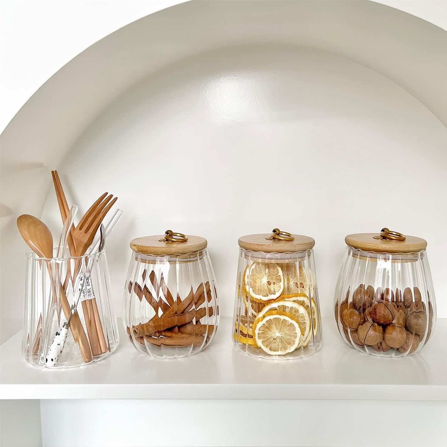 38 FL OZ Glass Jars with Bamboo Lids, Glass Containers with Airtight Lids for Storage, Large Candy Jars for Coffee Nuts Cookie, Decorative Glass