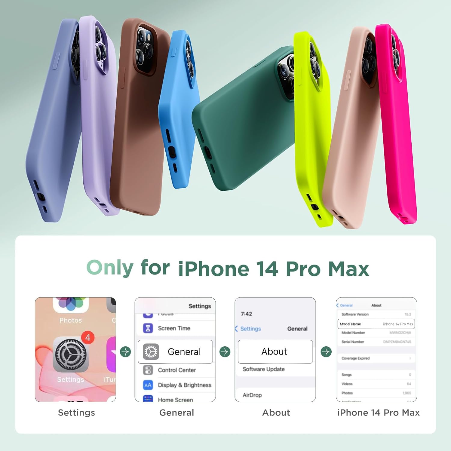 Cordking Funda para iPhone 14 Pro Max, silicona líquida de alta calidad a prueba de golpes para iPhone 14 ProMax con forro de microfibra suave