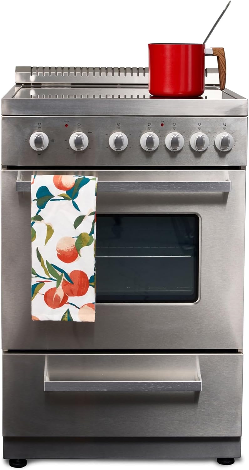 Premium Levella PRE2026GS – Cocina eléctrica de 20 pulgadas con 4 quemadores y horno individual de 2.1 pies cúbicos, acero inoxidable