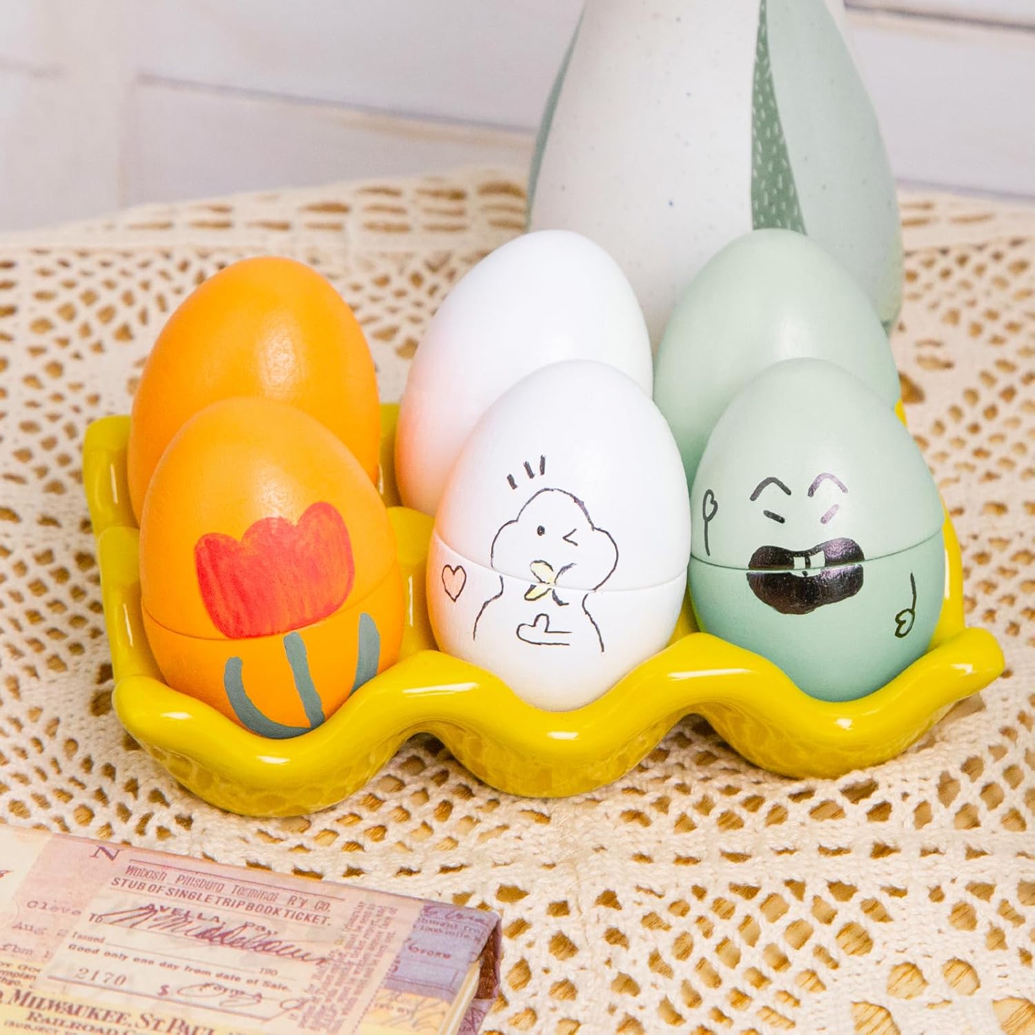 3 otters 12 huevos de madera de juguete, huevos de juego para niños, juego de comida de corte de alimentos, huevos de Pascua para niños mayores de 3