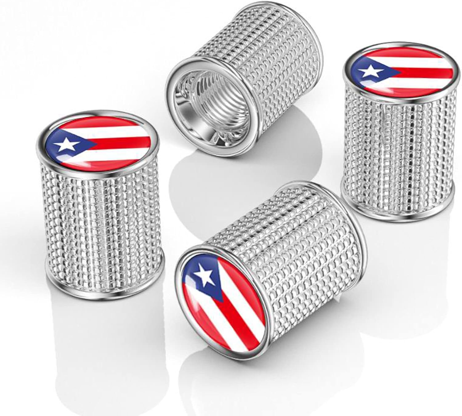 Acespeed 4 tapas de metal para válvula de neumático de automóvil, tapas de vástago de válvula de neumático con bandera de Puerto Rico, tapas de