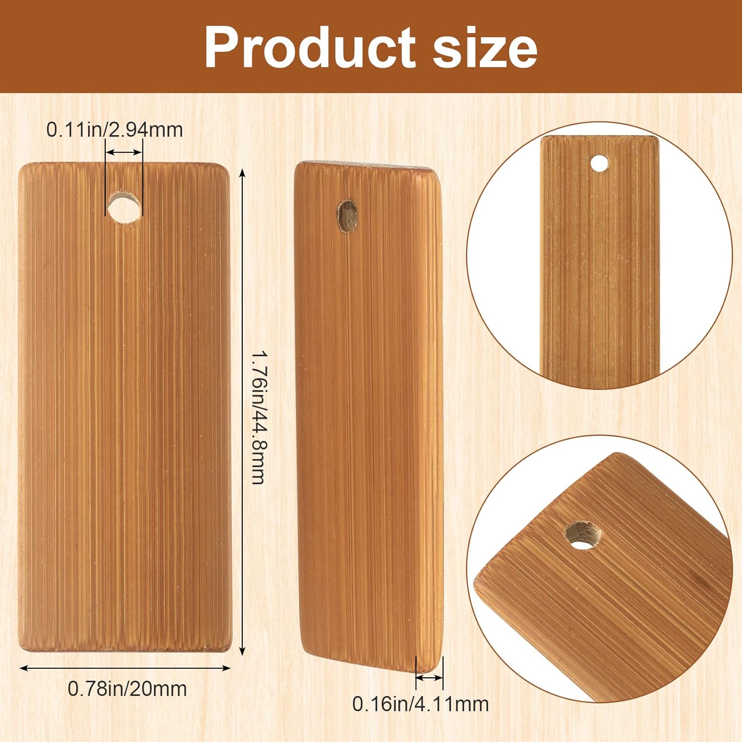 ANCIRS 100 etiquetas rectangulares de madera de 1.772 x 0.787 in para llavero, de bambú en blanco sin terminar para pintura láser, grabado