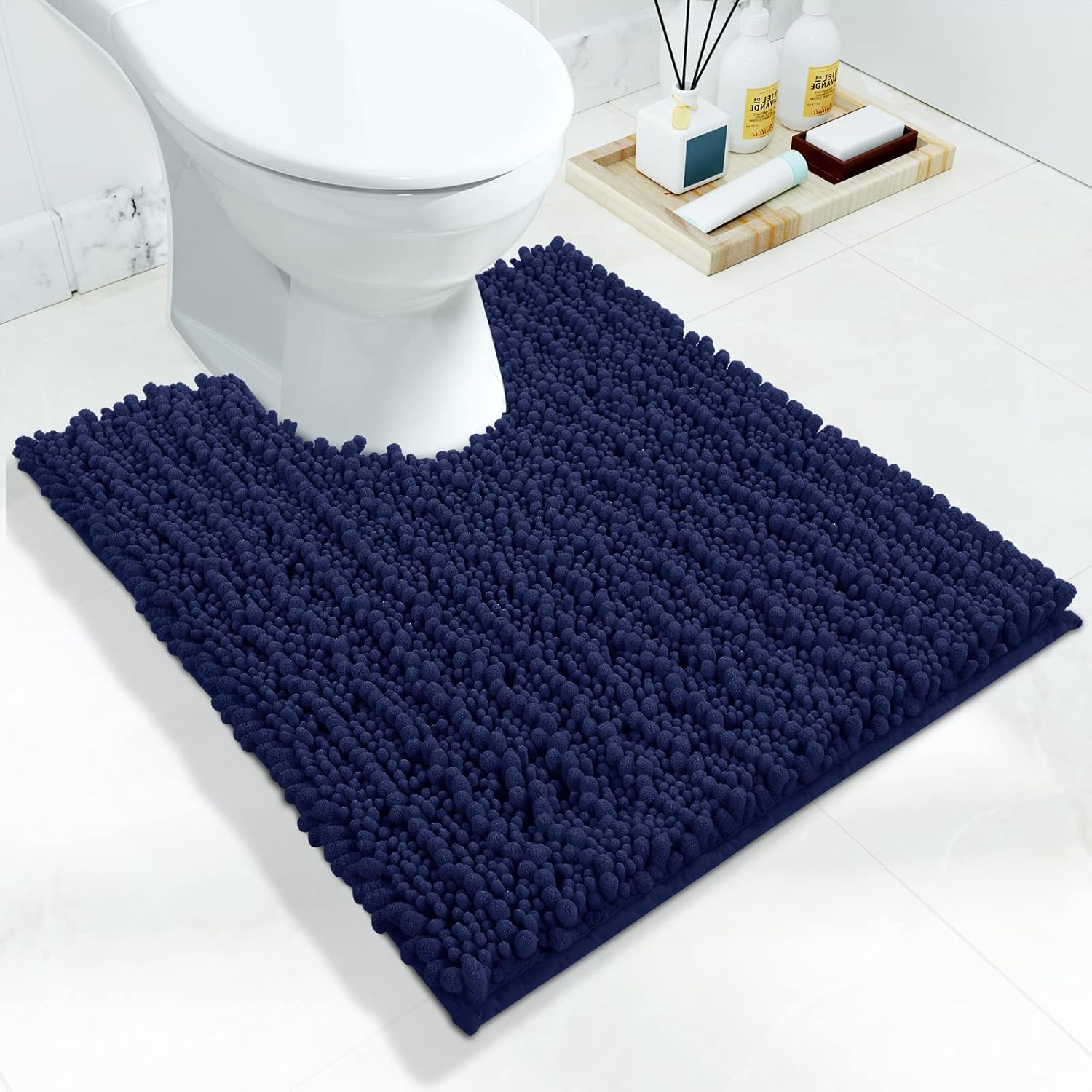 Yimobra Tapete de baño lanudo de lujo para inodoro en forma de U para baño, 24.4 x 20.4 pulgadas, suave y cómodo, máxima absorción, secado rápido,