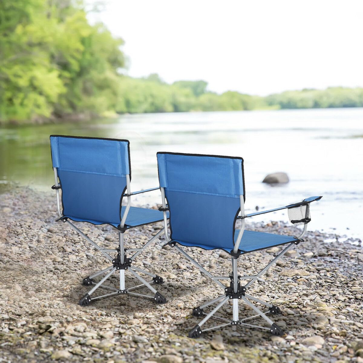 COSTWAY Silla de camping giratoria portátil plegable rotación libre de 360  para pesca de picnic