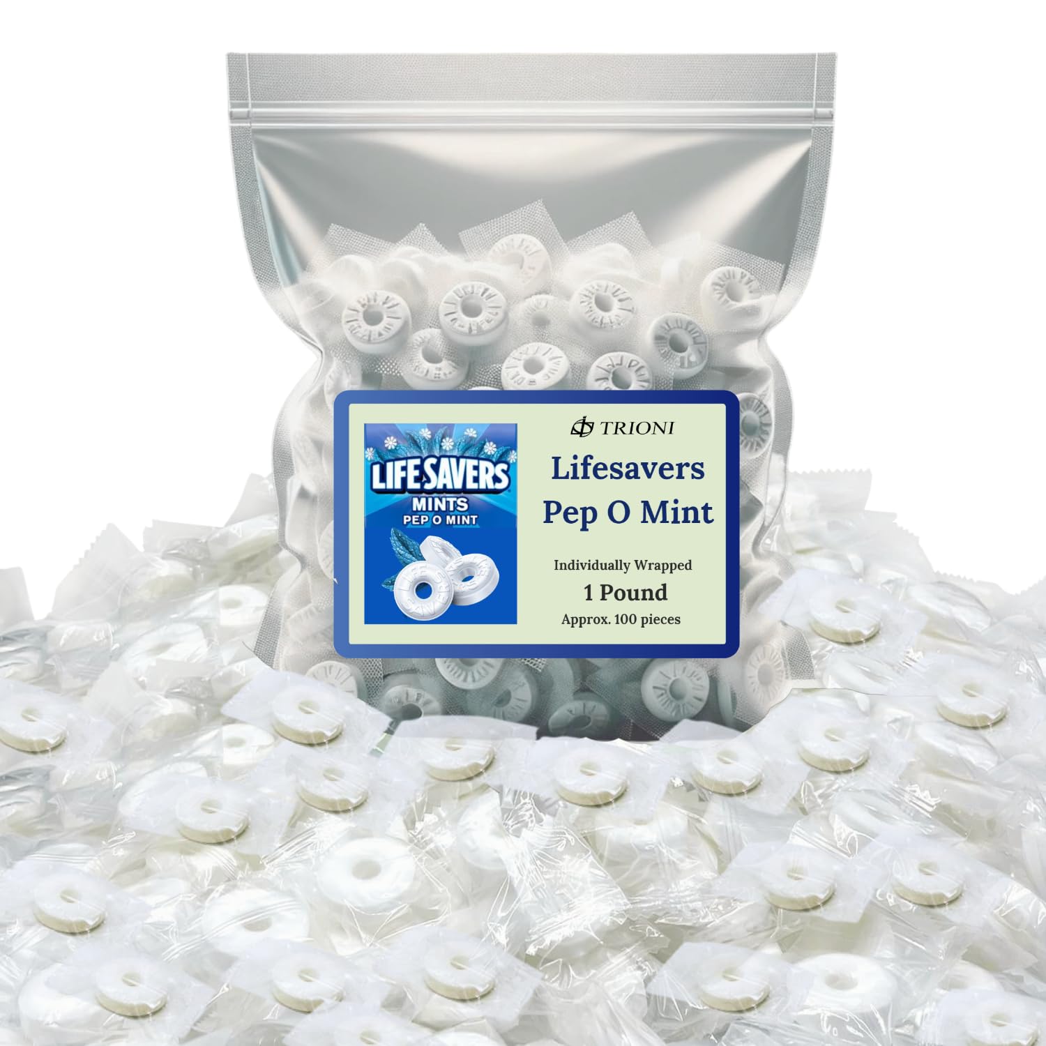 Peppermint Lifesavers envueltos individualmente, 1 libra de caramelos de menta Life Savers envueltos individualmente. Perfecto para vacaciones,