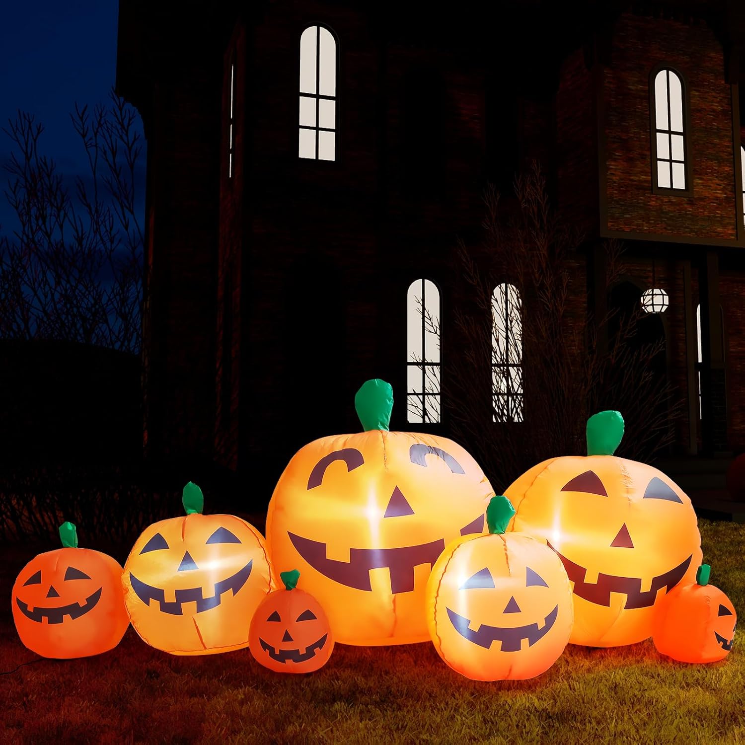 Calabaza inflable de Halloween de 7.5 pies, decoración para exteriores, 7 calabazas LED para decoración de fiesta de Halloween, hogar, vacaciones,