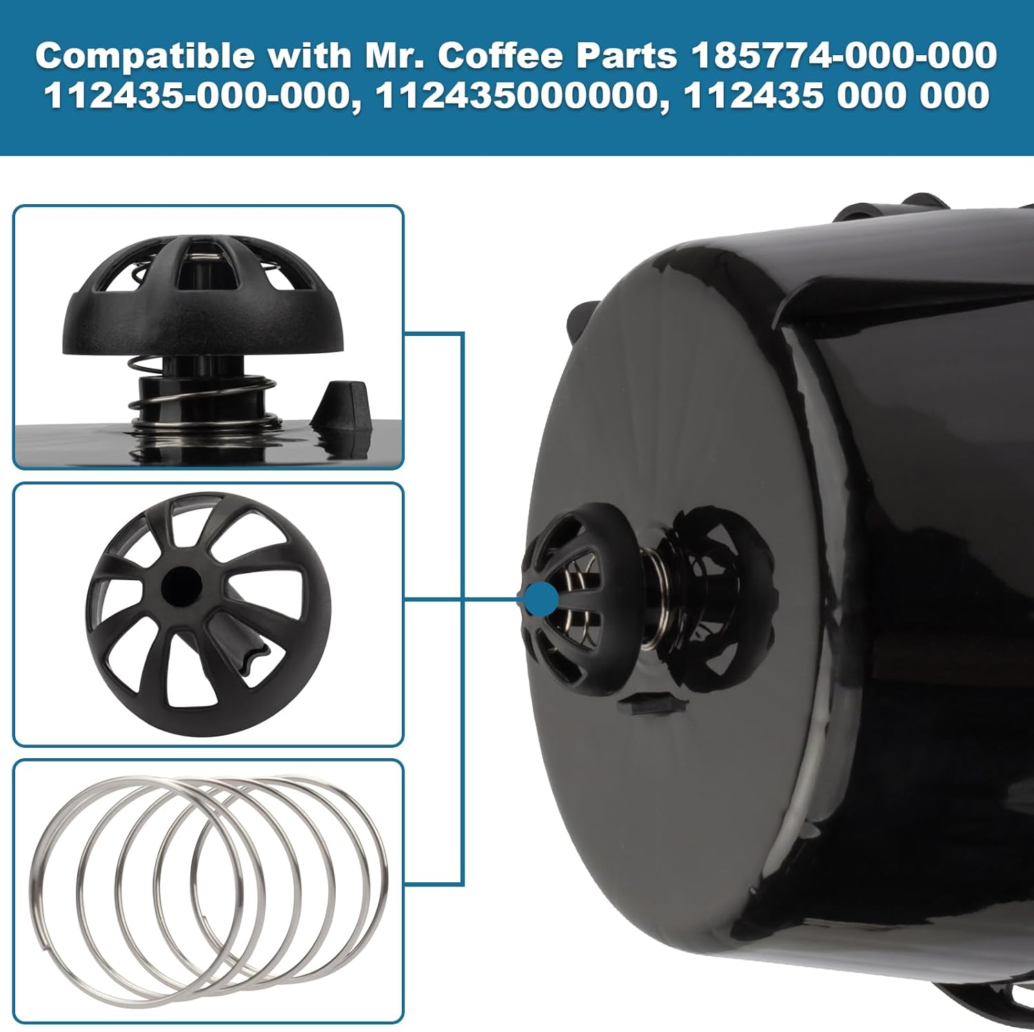 Kit de tapón con resorte inferior para máquina de café (paquete de 2) compatible con Mr. Coffee Parts 185774-000-000,112435-000-000, 112435000000,
