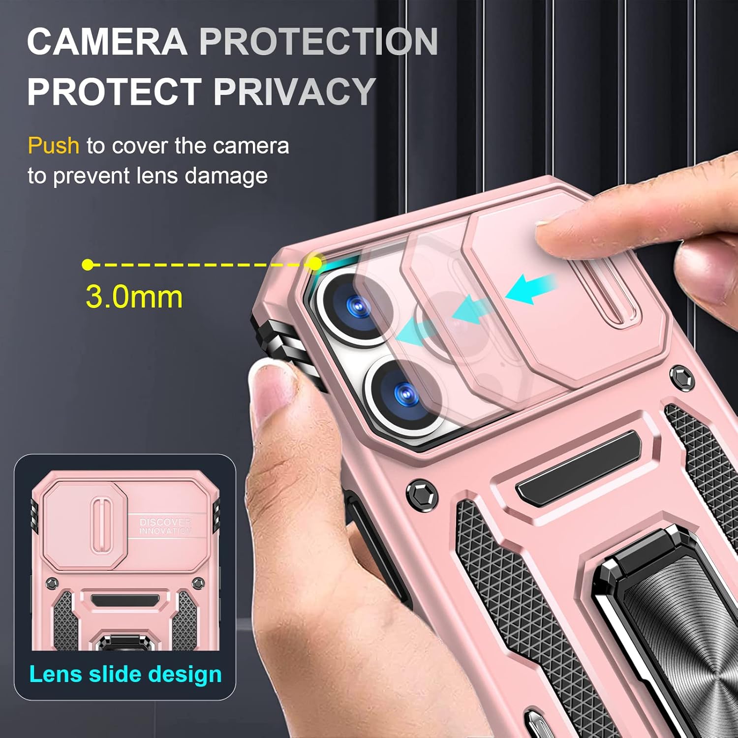 Funda para iPhone 13 Pro Max con soporte y cubierta para cámara, soporte magnético de 2 capas, 2 capas a prueba de golpes, funda protectora para