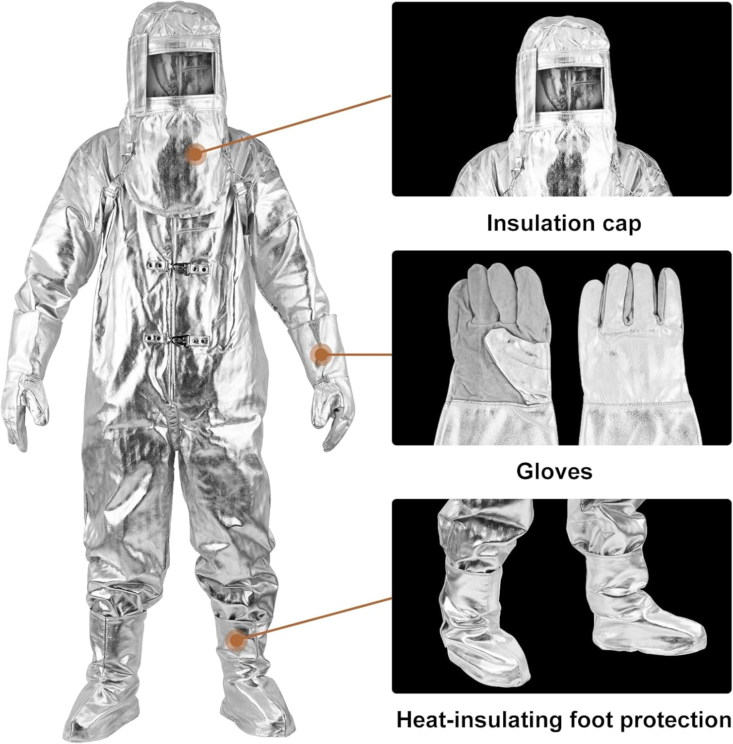 Trumego Traje a prueba de calor Traje anti de la radiación termal Traje 1000-1200 grados Monos compuestos incombustibles del papel de aluminio