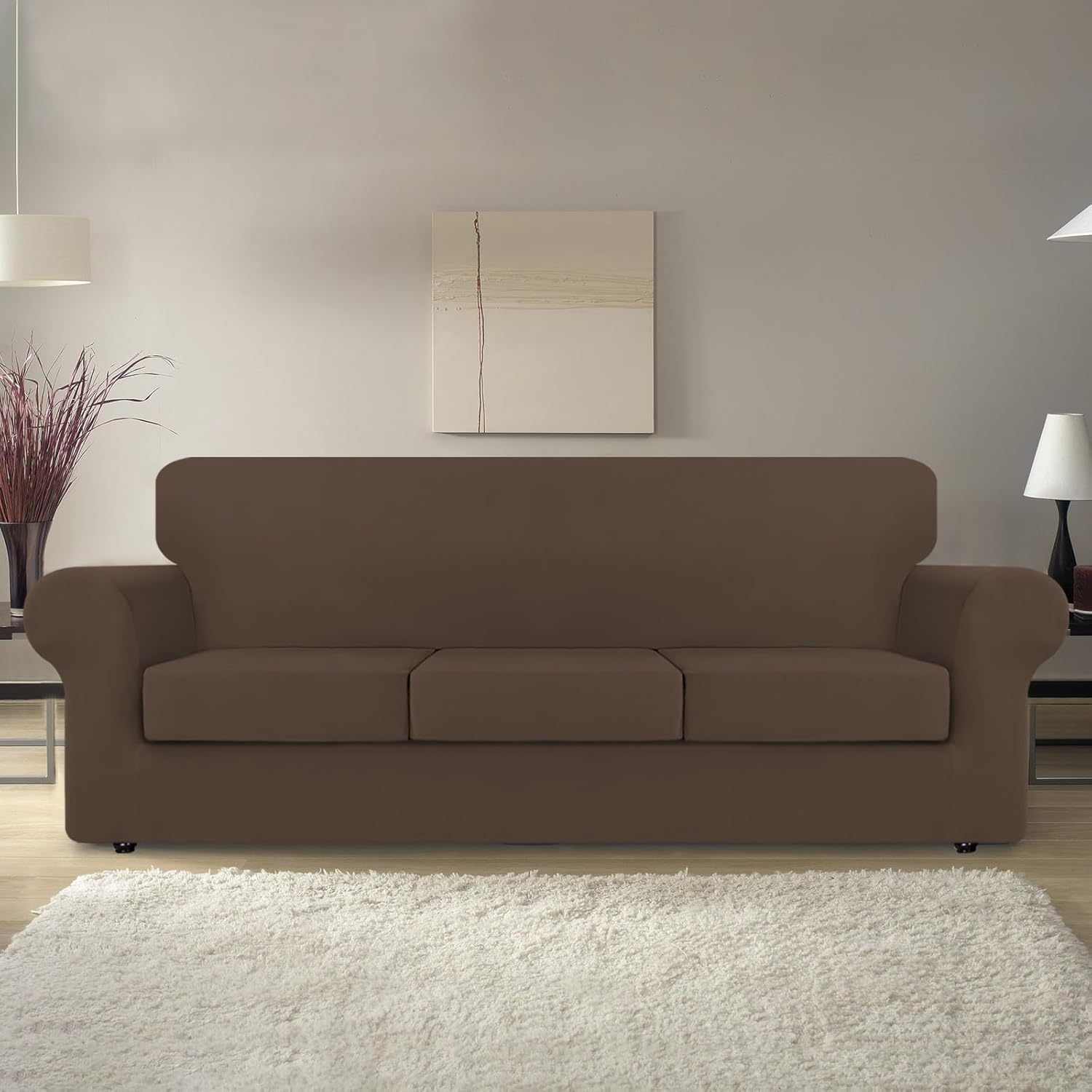 KEKUOU Fundas elásticas de 4 piezas para sofá de 3 cojines, fundas para sofá de 2024, protector de muebles para perros suave, elástico, lavable,