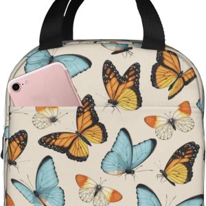 Lonchera vintage retro con diseño de mariposa aislada, reutilizable, impermeable, portátil, para hombres, mujeres, niñas y niños Lonchera vintage retro con diseño de mariposa aislada, reutilizable, impermeable, portátil, para hombres, mujeres, niñas y niños