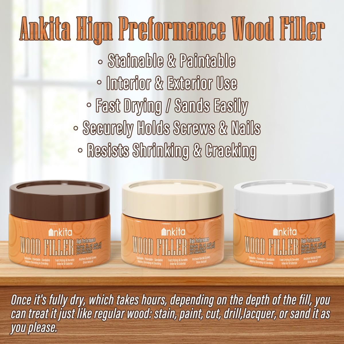 Relleno de madera multiusos, kit de reparación de madera (natural), masilla de relleno de madera de secado rápido, repara rápidamente agujeros,
