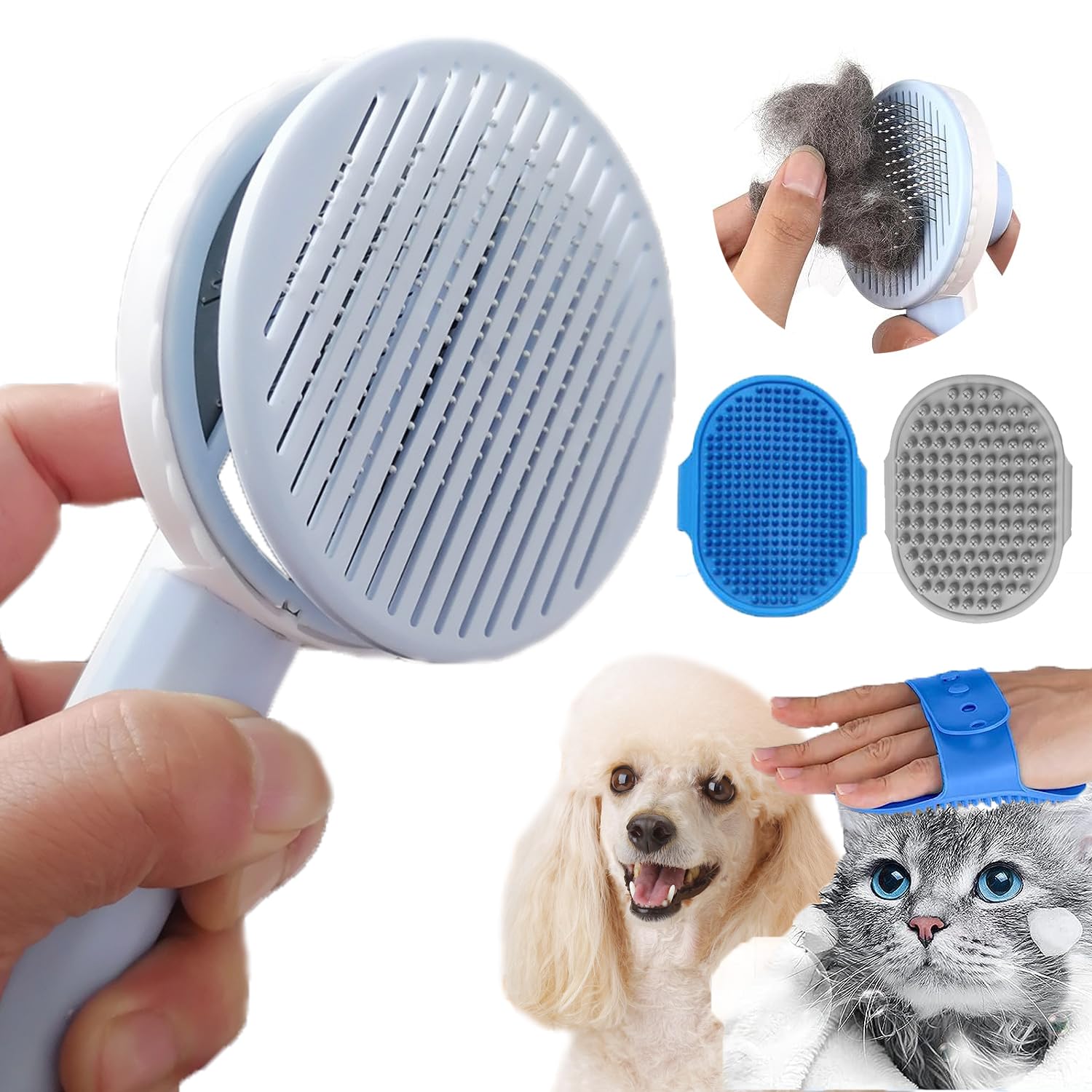 Cepillo de aseo para gatos  Cepillo de baño de silicona para gatos y perros, cepillo de baño para perros y gatos, 3 cepillos limpiadores de pelo de