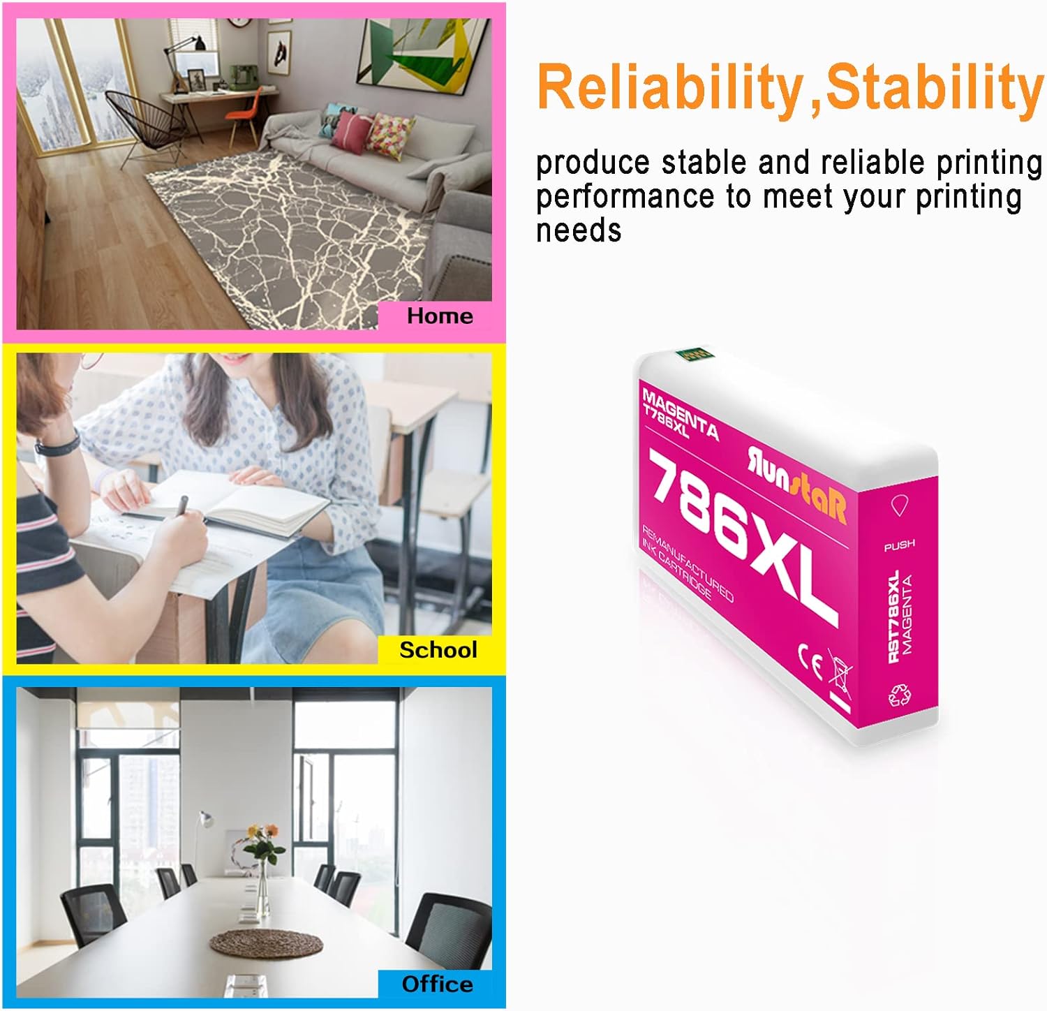 Run Star 1 paquete de cartucho de tinta remanufacturado magenta 786XL para Epson 786XL T786XL para Epson Workforce Pro WF-4630 WF-5620 WF-5110