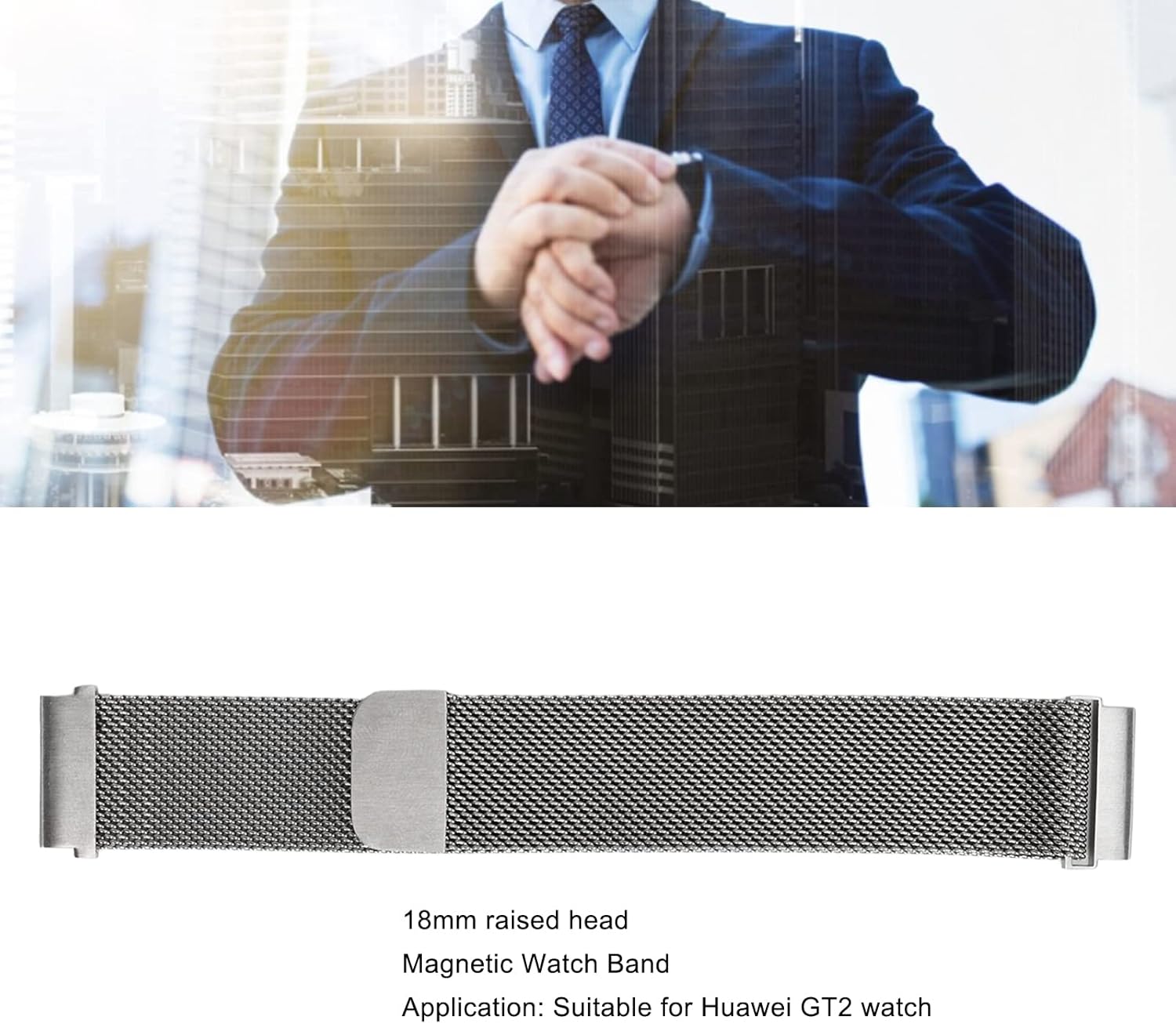 VBESTLIFE Correa de reloj de liberación rápida, pulsera de repuesto de pulsera de acero inoxidable de 0.709 in para Huawei GT2 Smartwatch