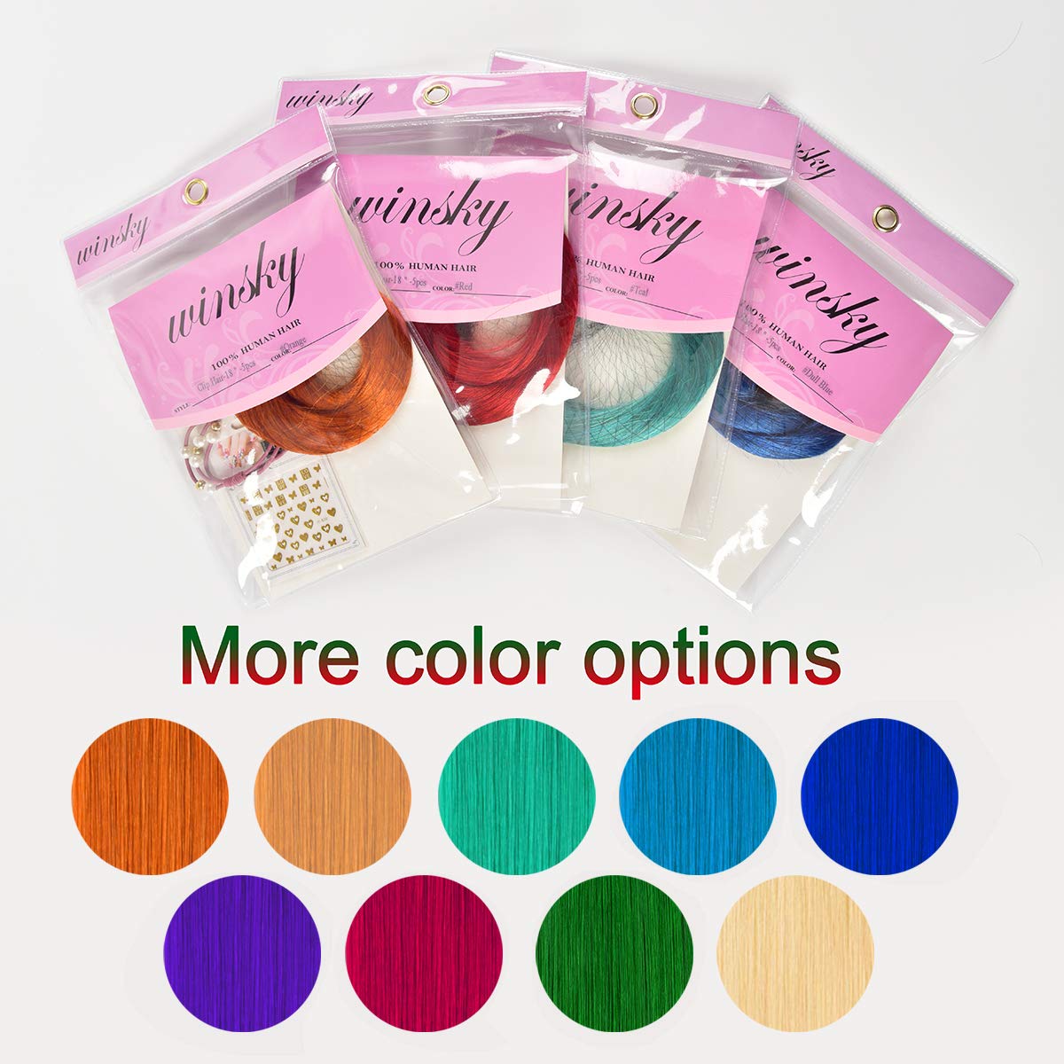 Winsky Extensiones de cabello humano con clip, 100% lacio, extensiones de cabello de color con clip, extensiones de cabello de color con clip, 5