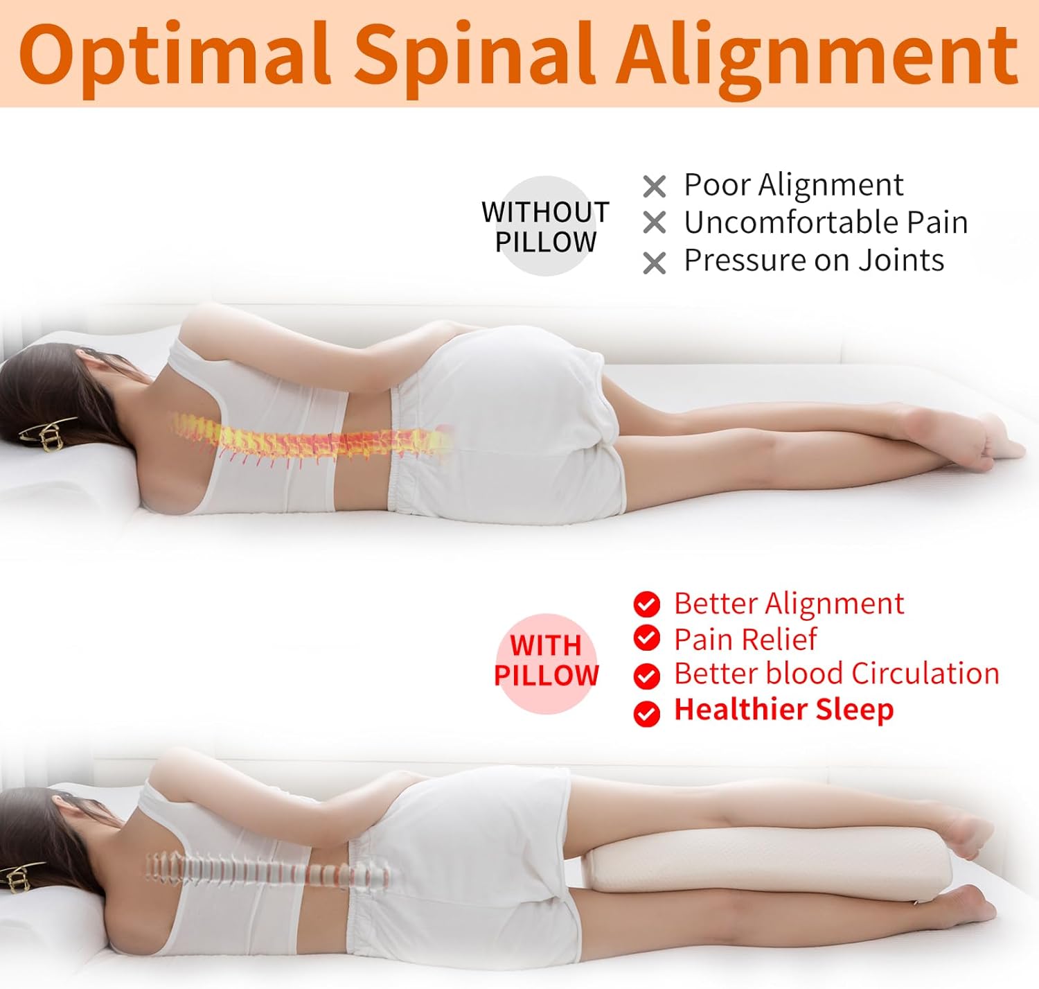 Almohada de media luna, perfecta para piernas, rodillas, espalda baja, tobillo y cabeza. Soporte lumbar versátil para cama, incluye espuma