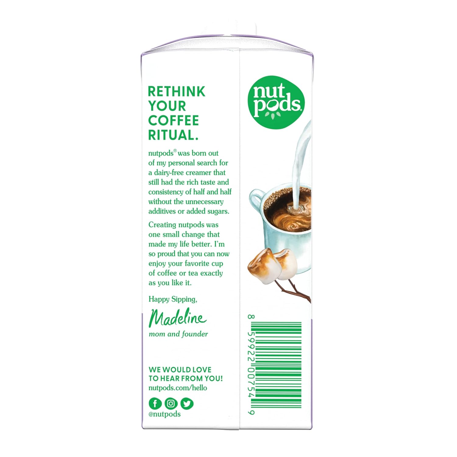nutpods Crema de café de malvavisco tostado, sin azúcar, sin azúcar, hecha de almendras y cocos, crema keto, Whole30, sin gluten, sin OMG, vegana,