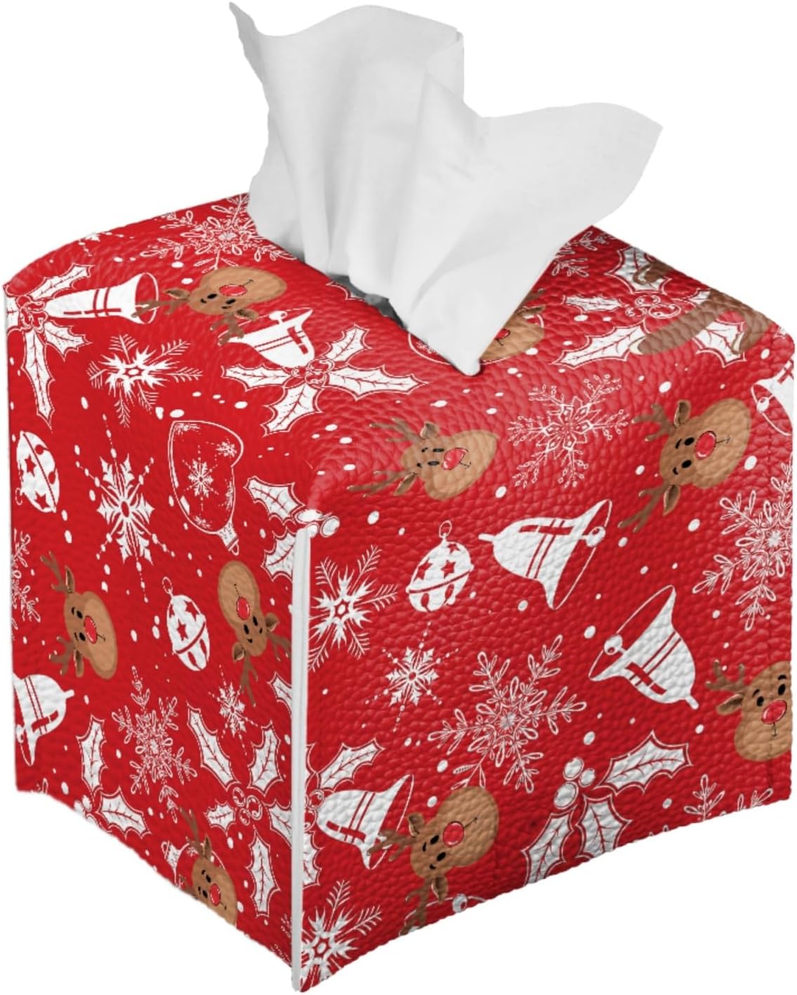 Funda para caja de pañuelos de Navidad, color rojo cuadrado para cocina, caja de pañuelos de alce de Navidad, cubierta para escritorio de oficina de