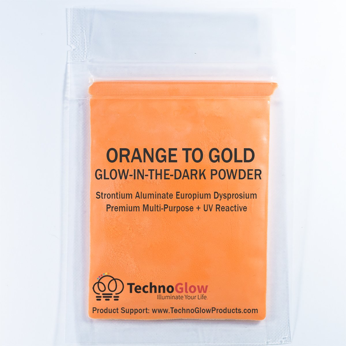Polvo reactivo que brilla en la oscuridad y a los rayos UV, multiusos, serie PRO (naranja fluorescente a oro, 1 onza (0.99 oz))
