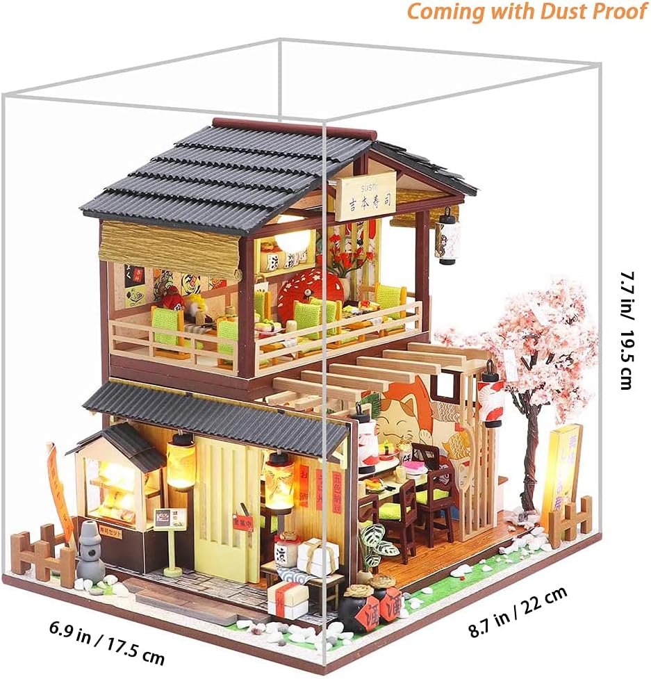 GuDoQi Kit de casa de muñecas en miniatura, kit de casa pequeña con muebles, kit de casa en miniatura a escala 124, tienda de estilo japonés, gran