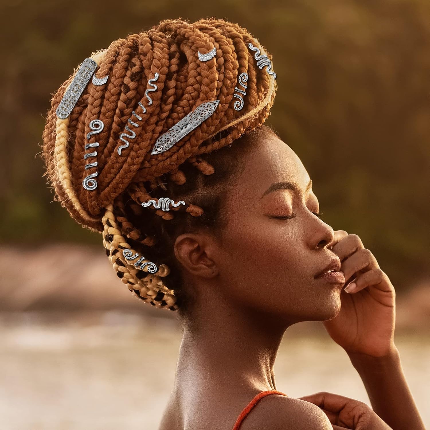 58 piezas de trenzas para el cabello, rastas de terror, joyería larga, serpiente, remolino, filigrana, accesorios para rastas pirata, barba, tubo,