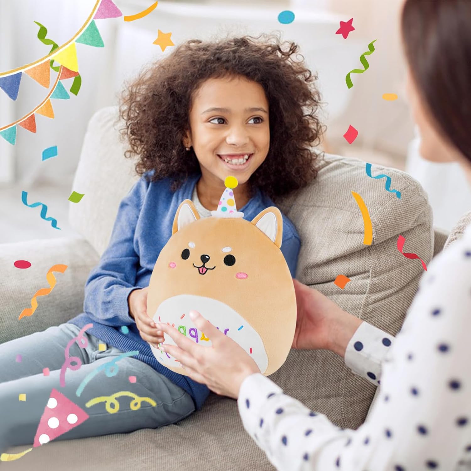 Almohada de felpa de feliz cumpleaños, divertida felpa de 11 pulgadas, decoración de felpa suave y creativa de animales, adecuada como regalo