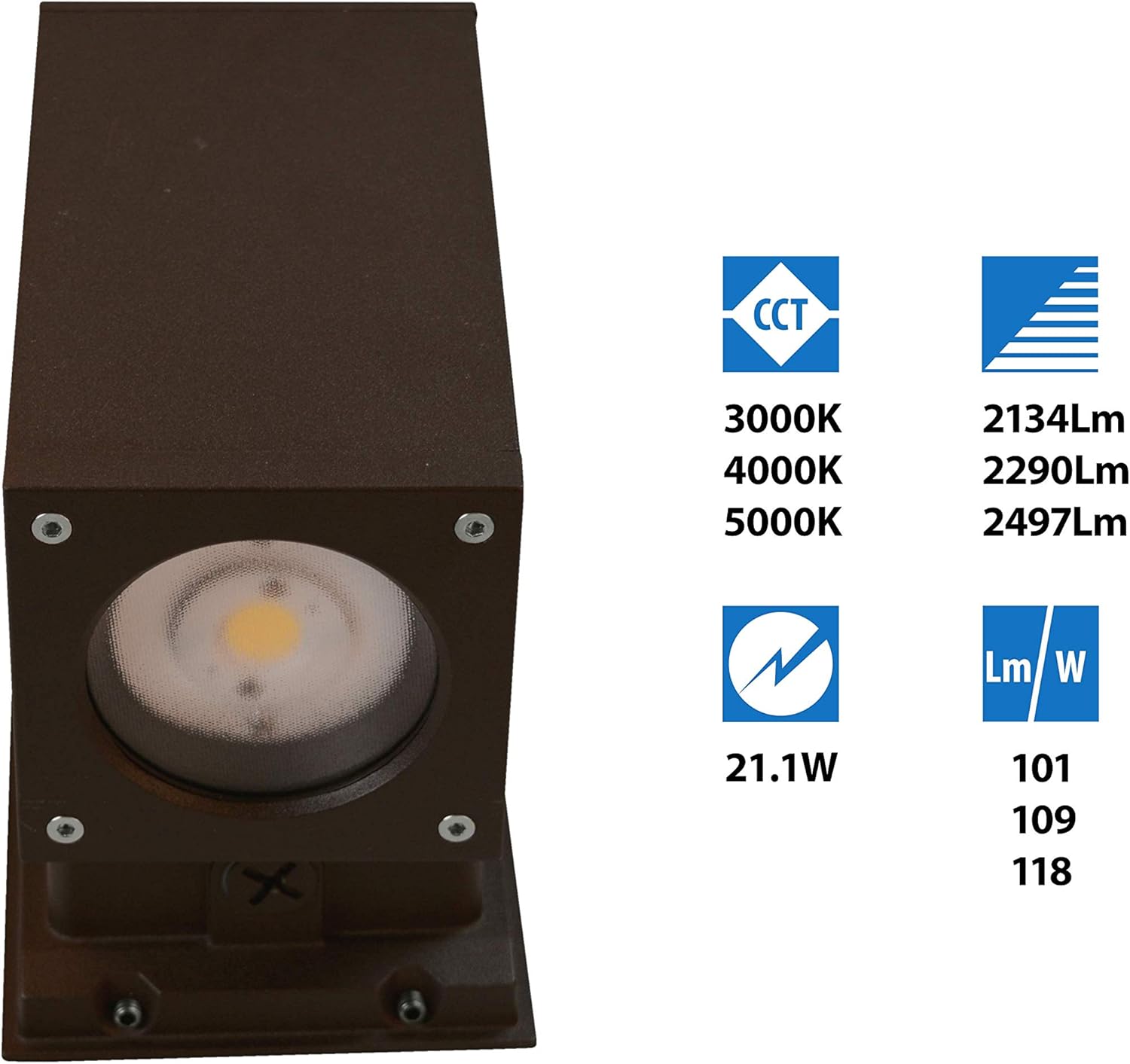 NICOR Outdoor OWCQ4D1022MV40BZ Dorado 22W Square LED Wall Mount, 4000K, luz cilíndrica de bronce para exteriores, 4
