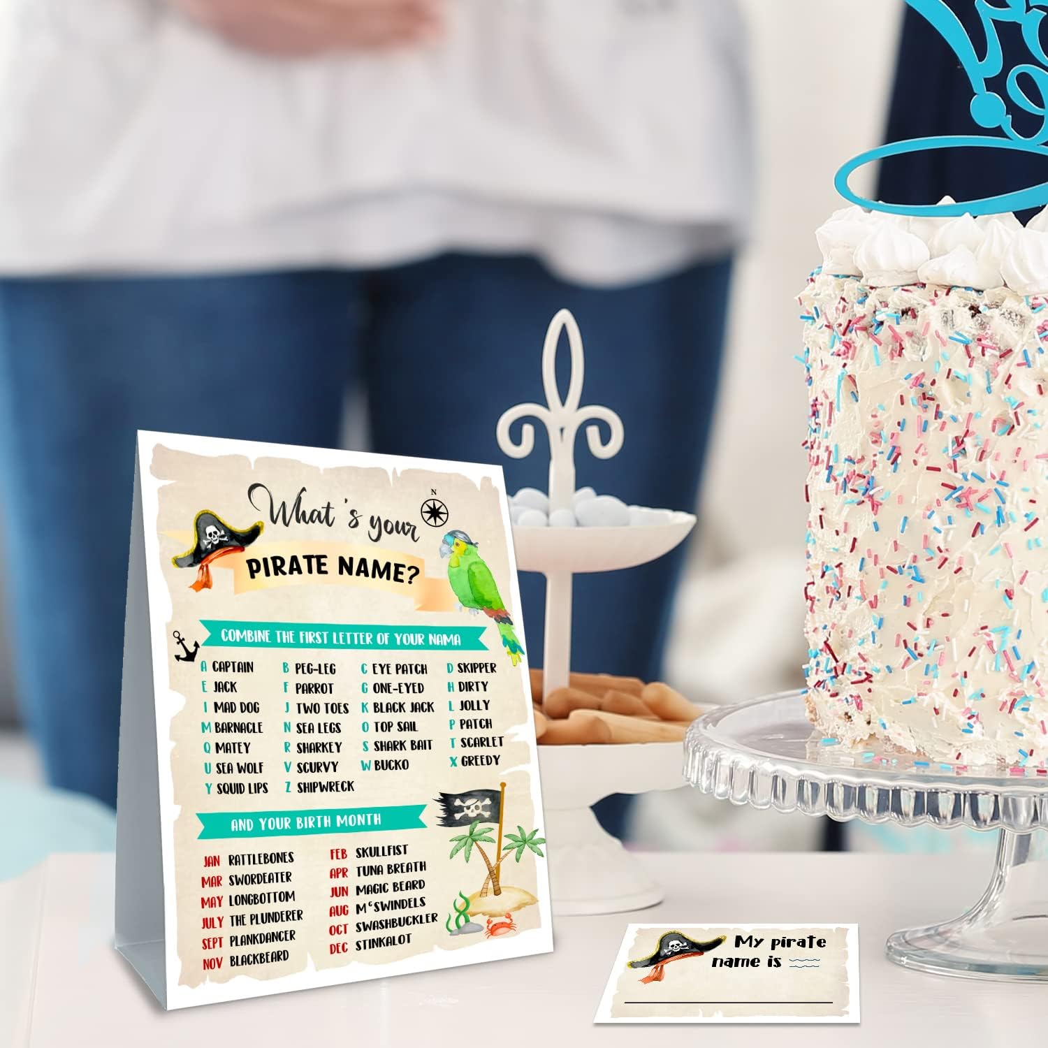 What is Your Pirate Name Game – Tarjetas de actividad pirata, ideas de suministros de decoración, letrero de fiesta de cumpleaños pirata para niños,
