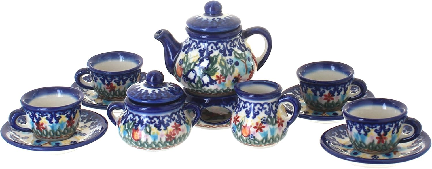Juego de té en miniatura Blue Rose Polish Pottery Garden of Eden