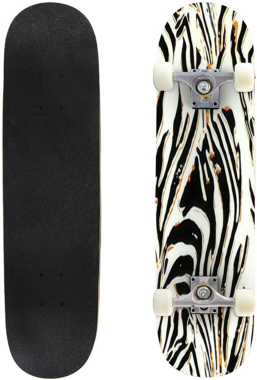 Zebra Leopard – Patinetas cóncavas de doble patada para principiantes, 31 x 8 pulgadas, diseño de leopardo negro y blanco, para adultos, jóvenes,