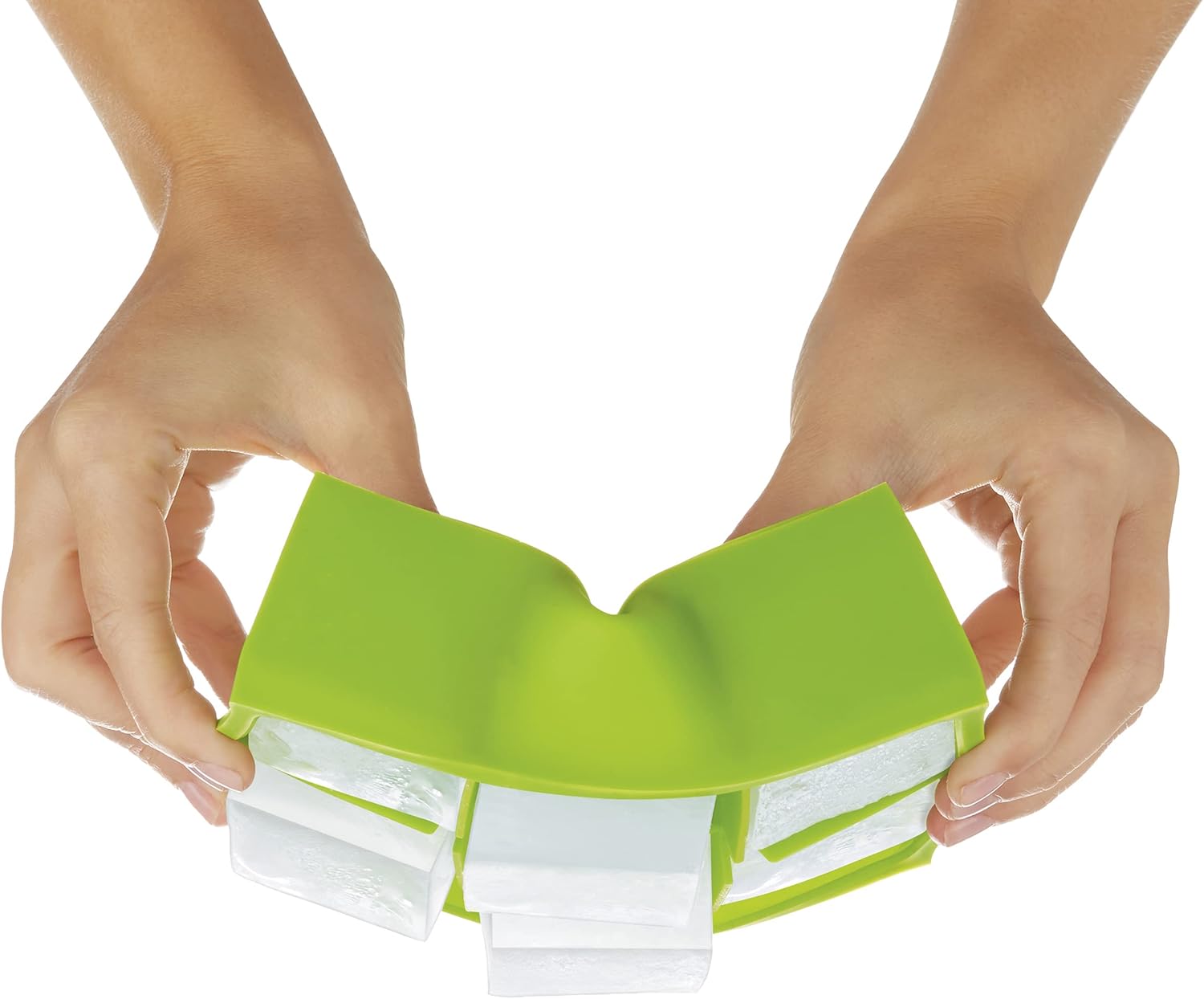 ZOKU Bandejas gigantes para cubitos de hielo, juego de 2, bandejas apilables de silicona con tapas que protegen el sabor, de fácil liberación, sin
