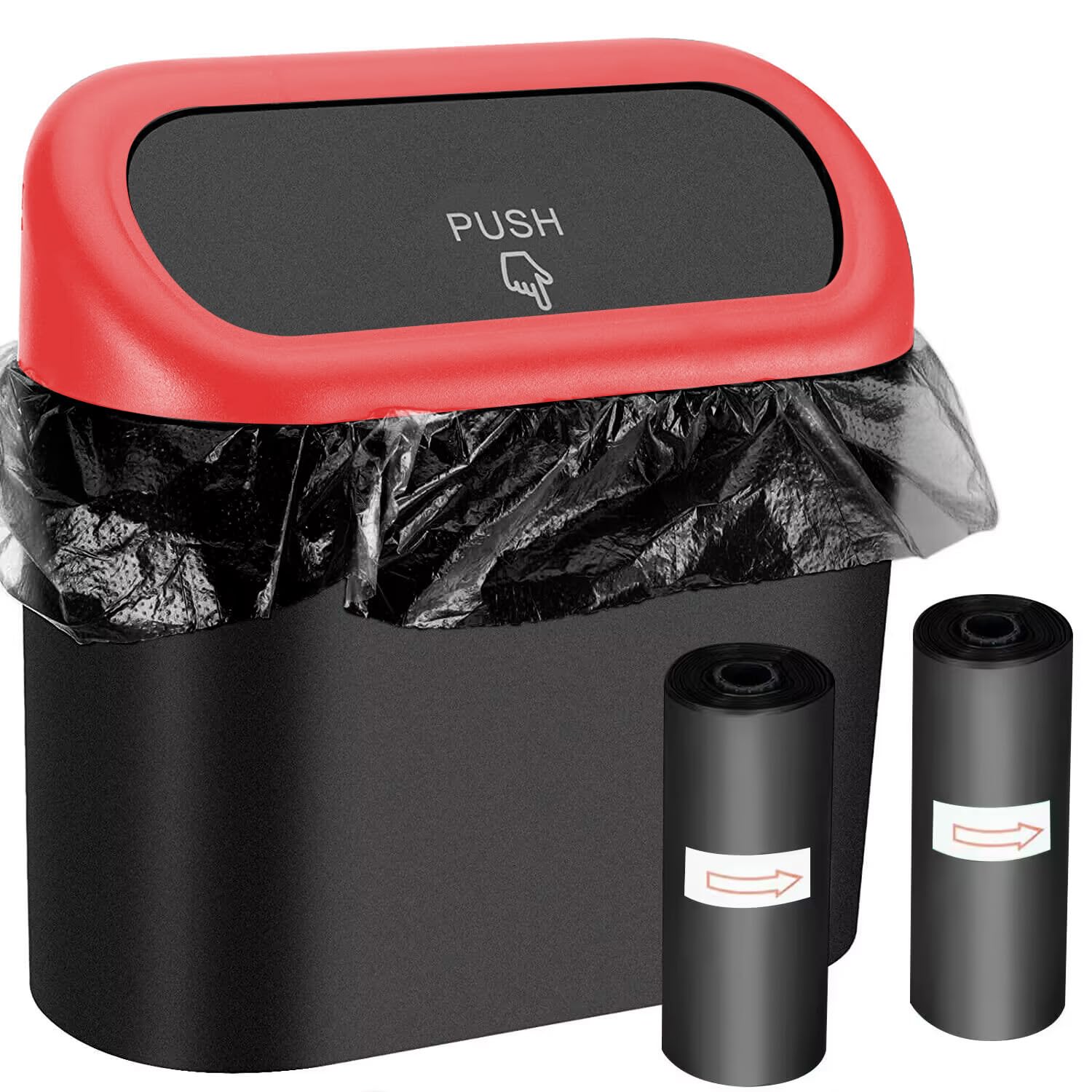Cubo de basura para automóvil con tapa y 150 bolsas de basura para automóvil pequeño, a prueba de fugas, mini accesorios para automóvil, papelera,