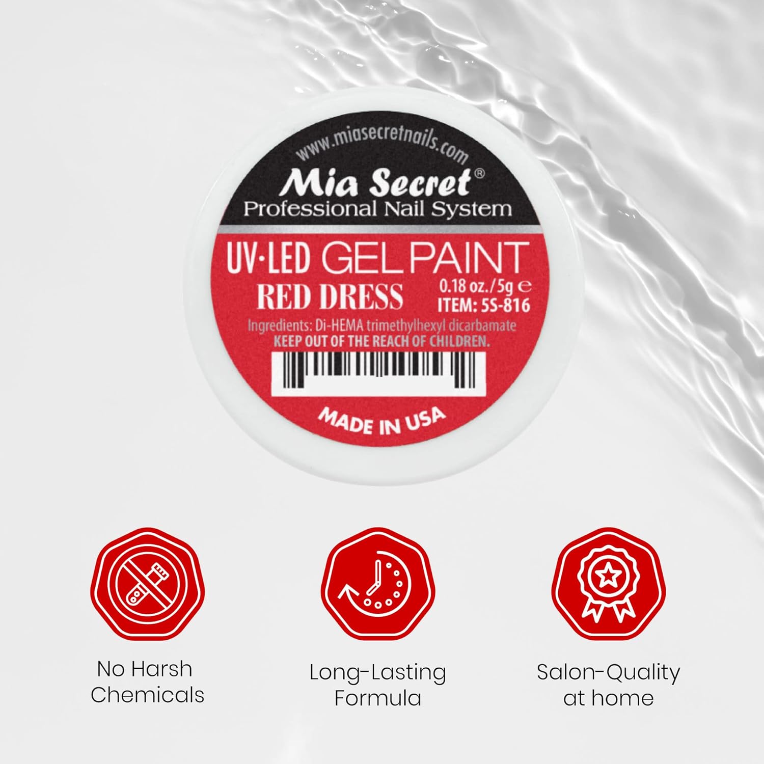 Mia Secret Sistema de uñas profesional UVLED Gel Paint – 0.18 oz (vestido rojo)