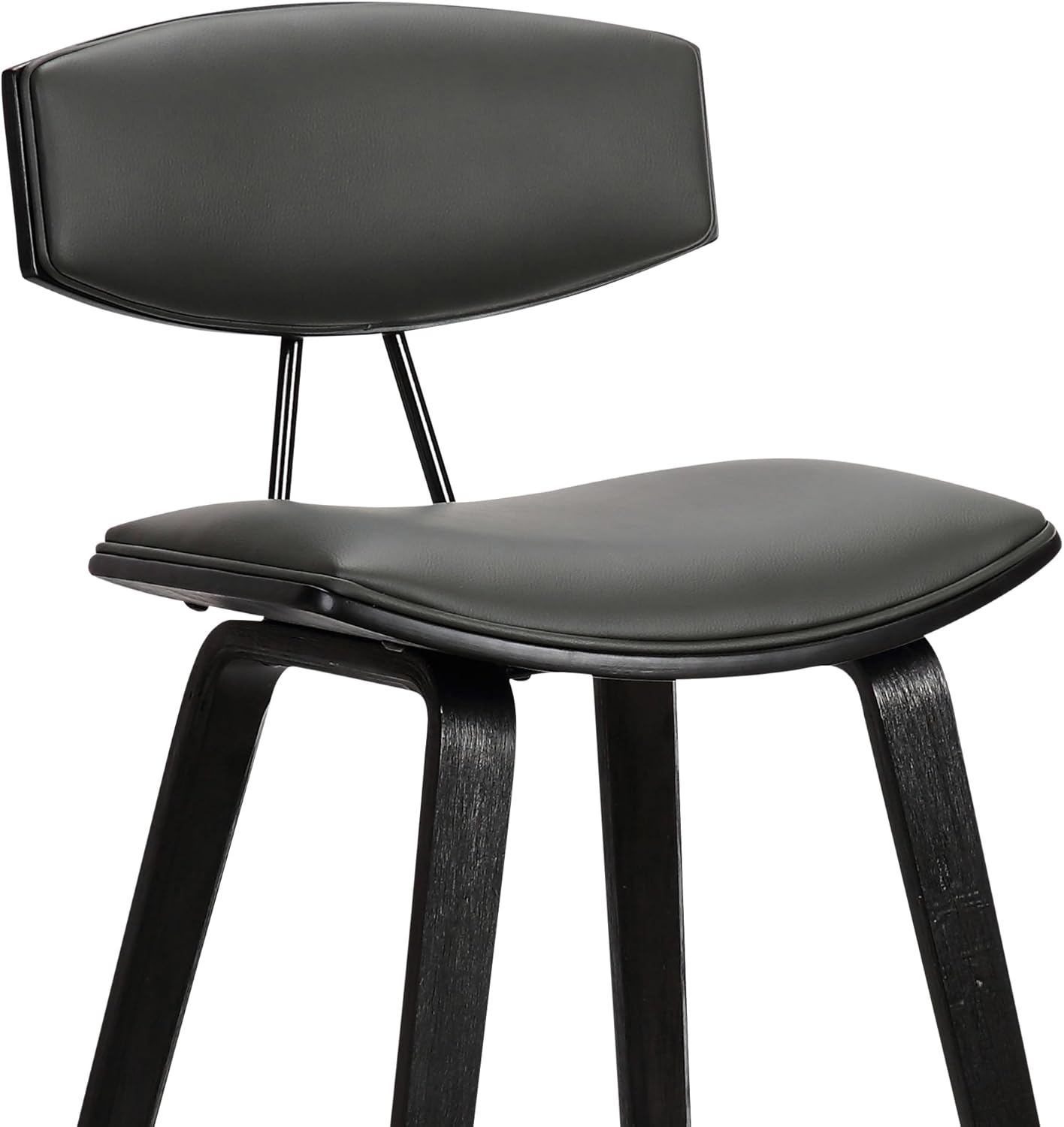 Armen Living Fox – Taburete de bar moderno de mediados de siglo de piel sintética gris y madera negra de 25.5 pulgadas