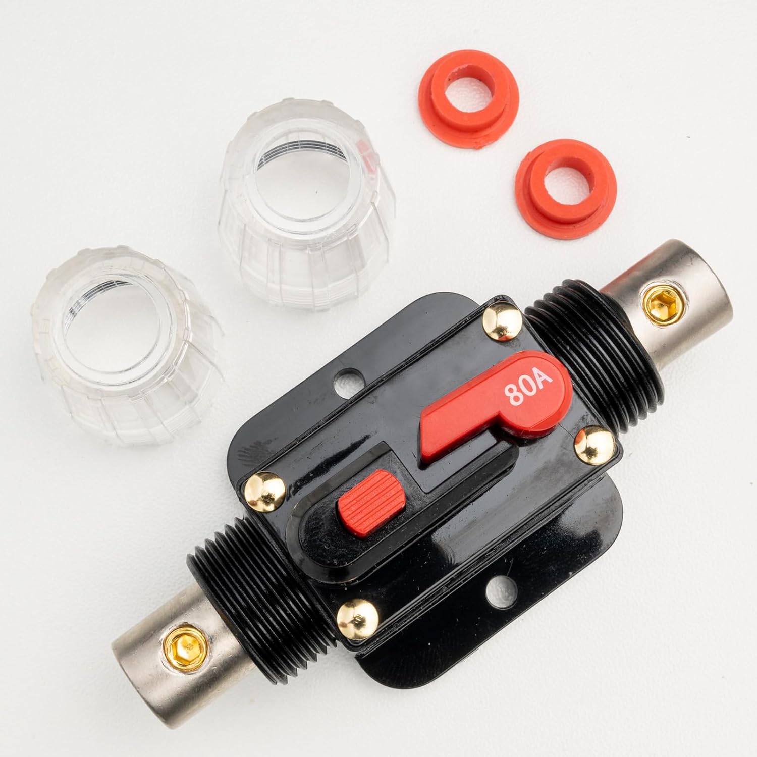 Portafusibles de 80 amperios de 12 V-24 V CC, disyuntor de audio, portafusibles estéreo en línea para automóvil, reinicio manual, para audio de