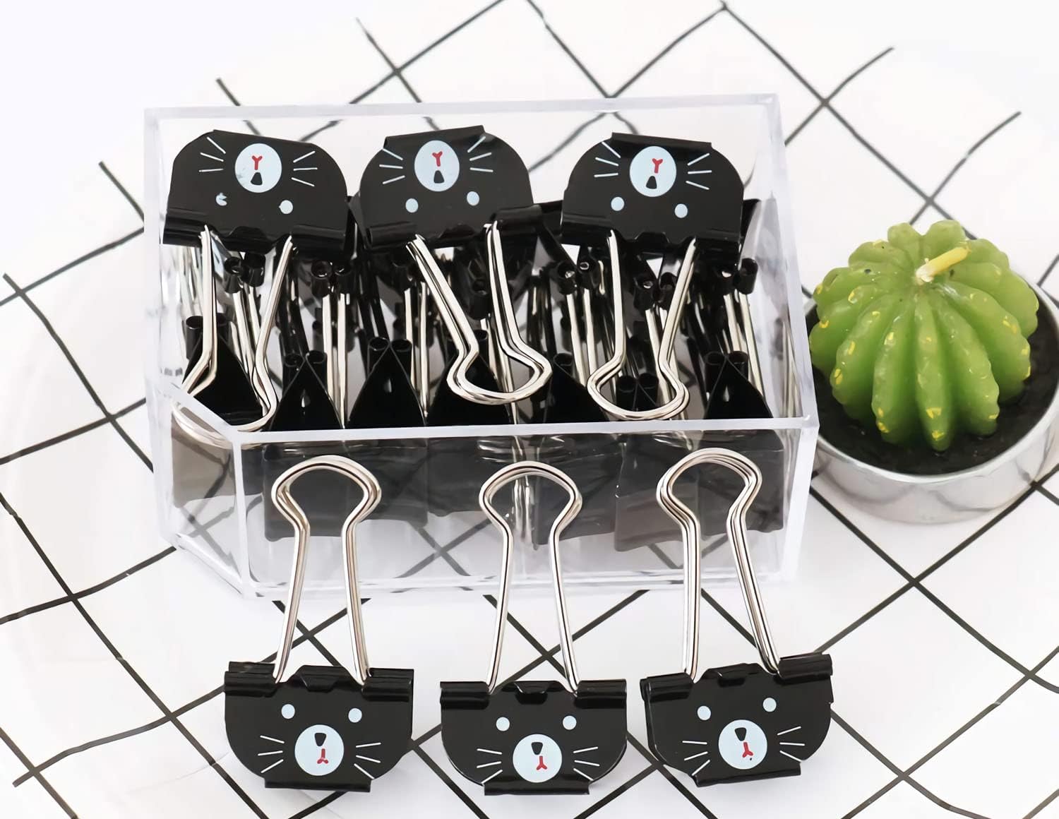 Clips de metal para carpetas de gato, 20 abrazaderas de papel medianas negras para escuela, hogar, escritorio, organizadores de suministros de