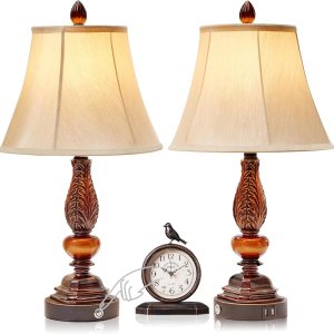 Juego de 2 lámparas de dormitorio, lámparas táctiles rústicas regulables de 3 vías para mesita de noche, lámparas vintage con puertos de carga USB Juego de 2 lámparas de dormitorio, lámparas táctiles rústicas regulables de 3 vías para mesita de noche, lámparas vintage con puertos de carga USB