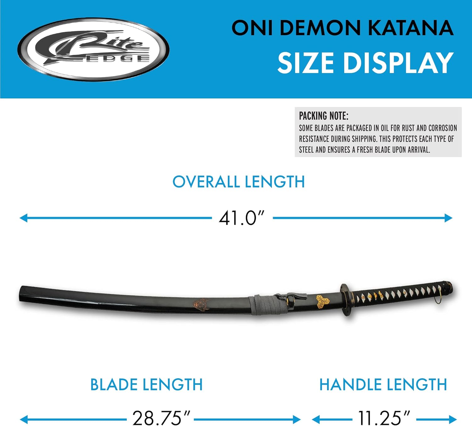 Katana Oni de acero al carbono negro de 40 “con soporte de exhibición de madera