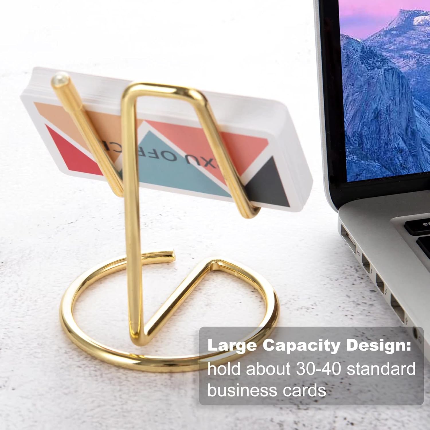 Tarjetero para escritorio, bonito soporte de metal dorado para tarjetas de visita para hombres y mujeres, 1 paquete