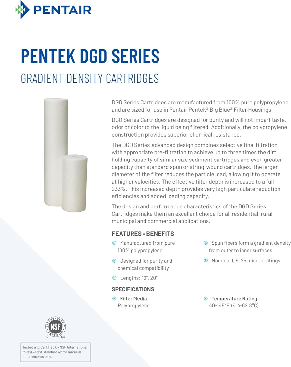 Pentair Pentek DGD-2501-20 – Filtro de agua azul grande, repuesto de cartucho de filtro de sedimentos de 20 pulgadas para toda la casa,