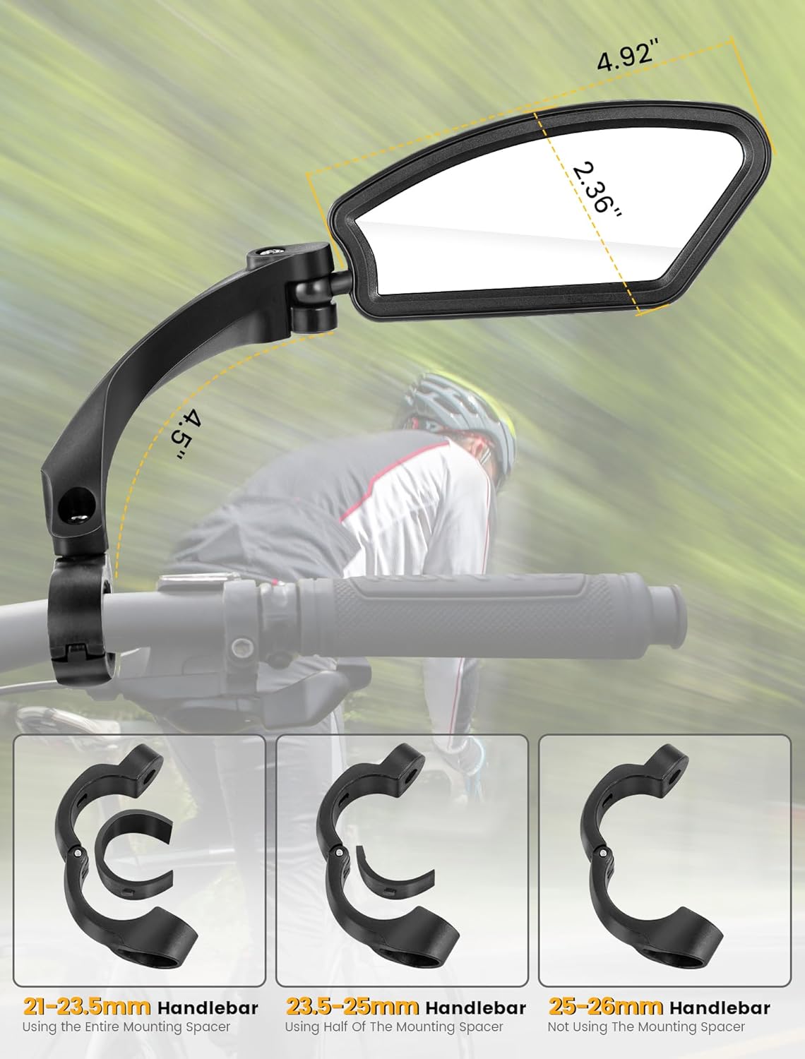 EVOULTES Espejo retrovisor de bicicleta, soporte para manillar de bicicleta con lente de vidrio resistente a los arañazos, espejos universales
