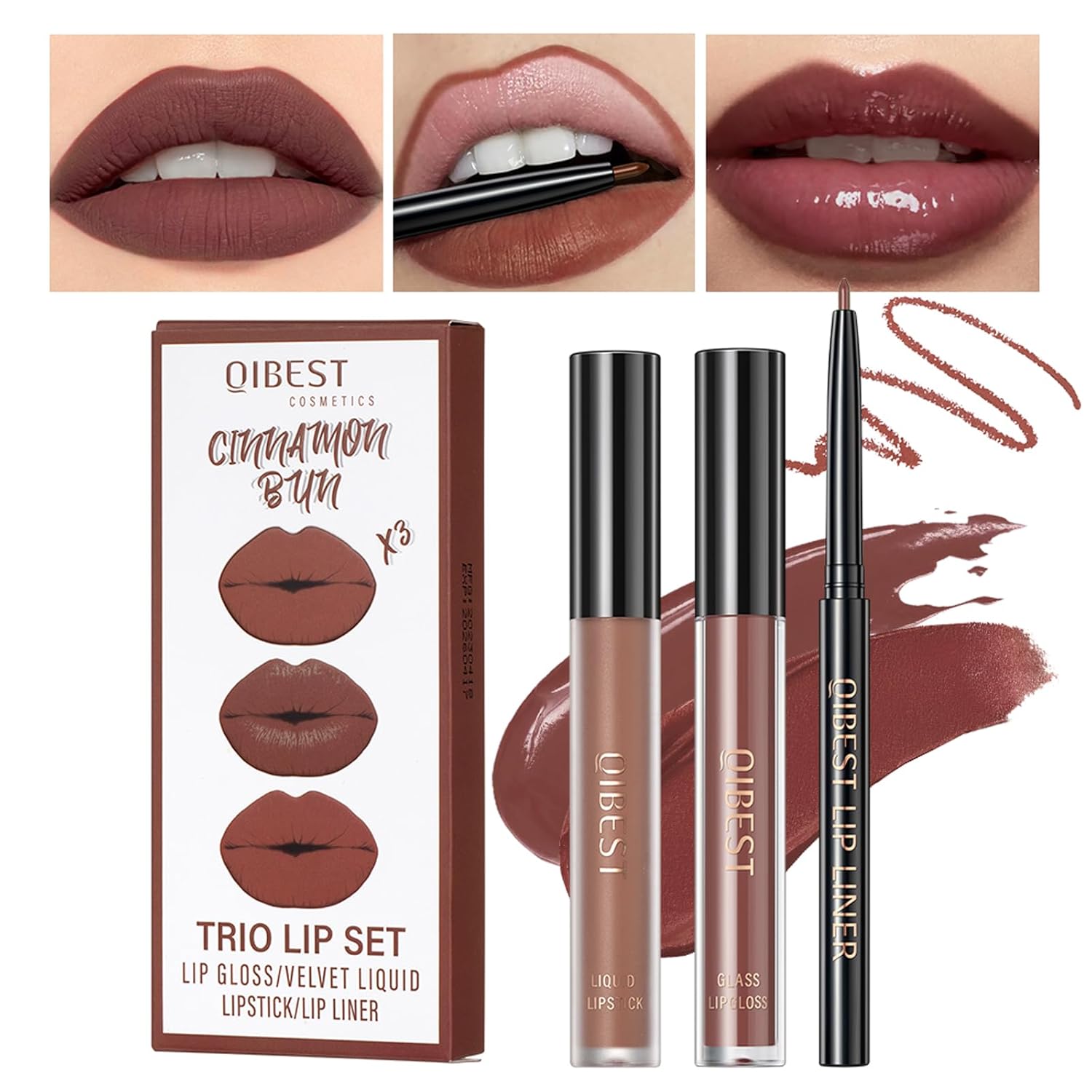 MAEPEOR Kit de labios todo en uno, 3 en 1, delineador de labios suave y lápiz labial con lápiz labial líquido de terciopelo mate, brillo labial
