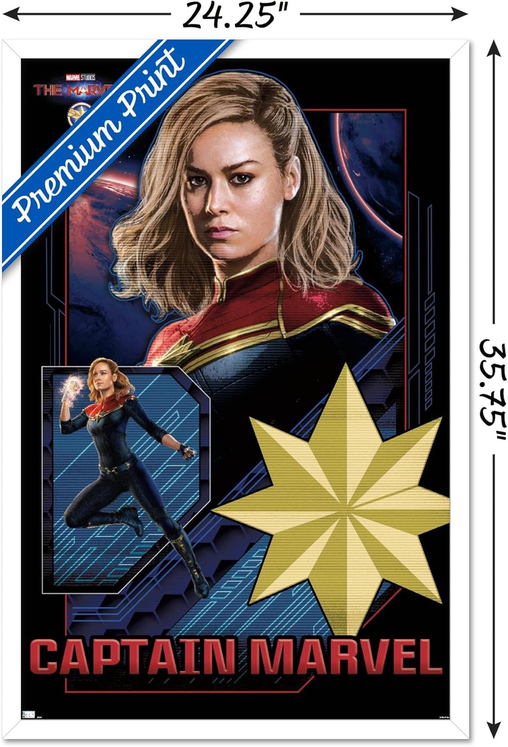 Trends International Marvel The Marvels – Póster de pared de Capitán Marvel, 22.37 x 34.00 pulgadas, versión enmarcada en blanco