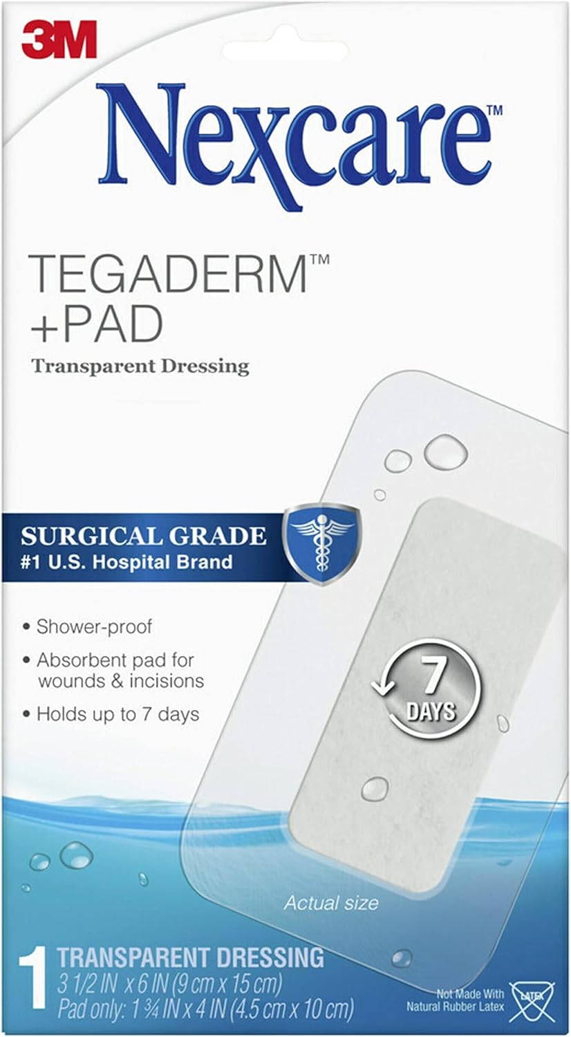 Nexcare Tegaderm – Apósito transparente con almohadilla, película con almohadilla, almohadilla absorbente absorbe el líquido y no se adhiere a tu