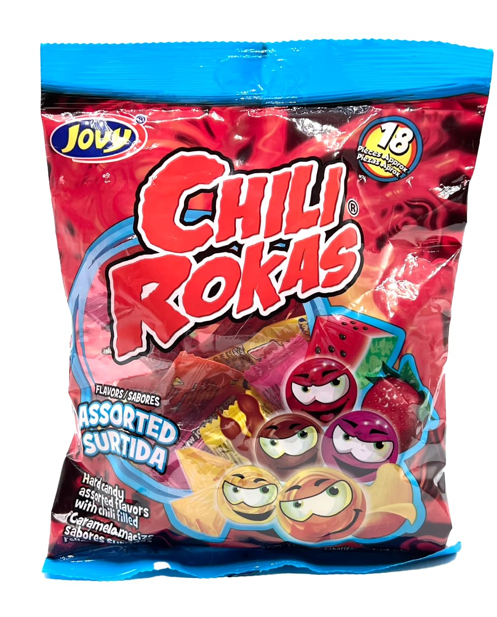 Chili Rokas, caramelos duros de sabores surtidos, relleno de chile
