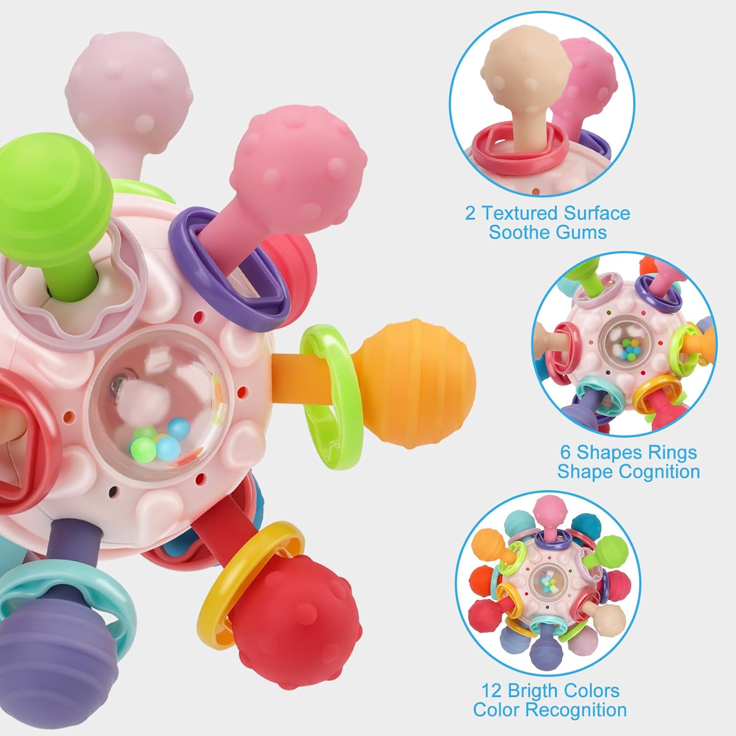 Juguetes sensoriales Montessori para bebés de 0 a 6, 6 a 12 meses, juguetes de dentición de grado alimenticio para bebés de 0, 3, 6, 9, 12, 18