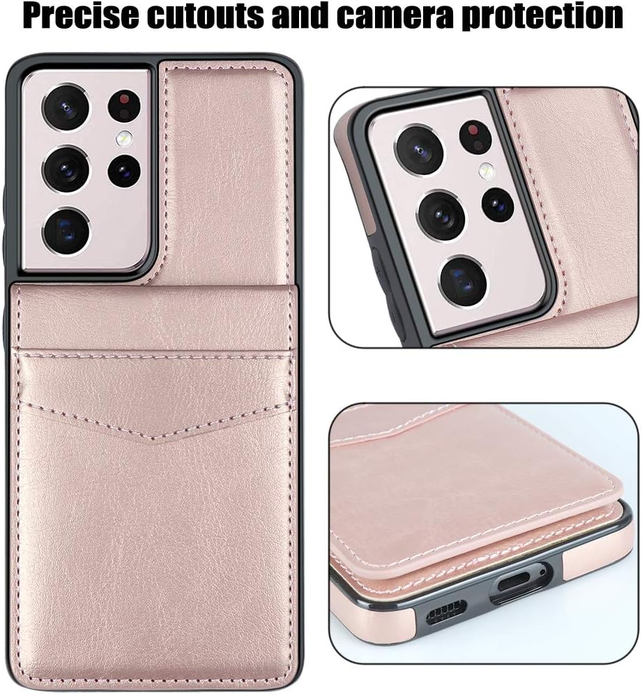 LakiBeibi Funda para Samsung Galaxy S21 Ultra, funda para teléfono S21 Ultra, funda de piel ligera de doble capa con tarjeteros, funda protectora