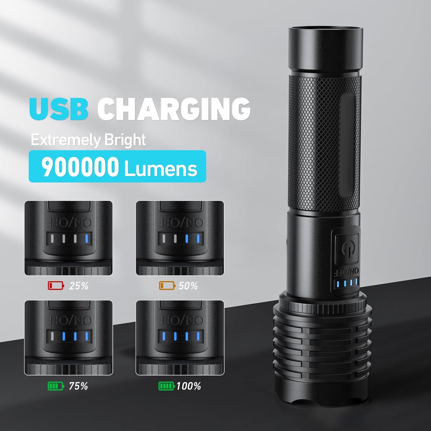 Linternas recargables de 900000 lúmenes altos, luces de flash súper brillantes, linterna LED de potencia, 3 modos, impermeable, para emergencias de