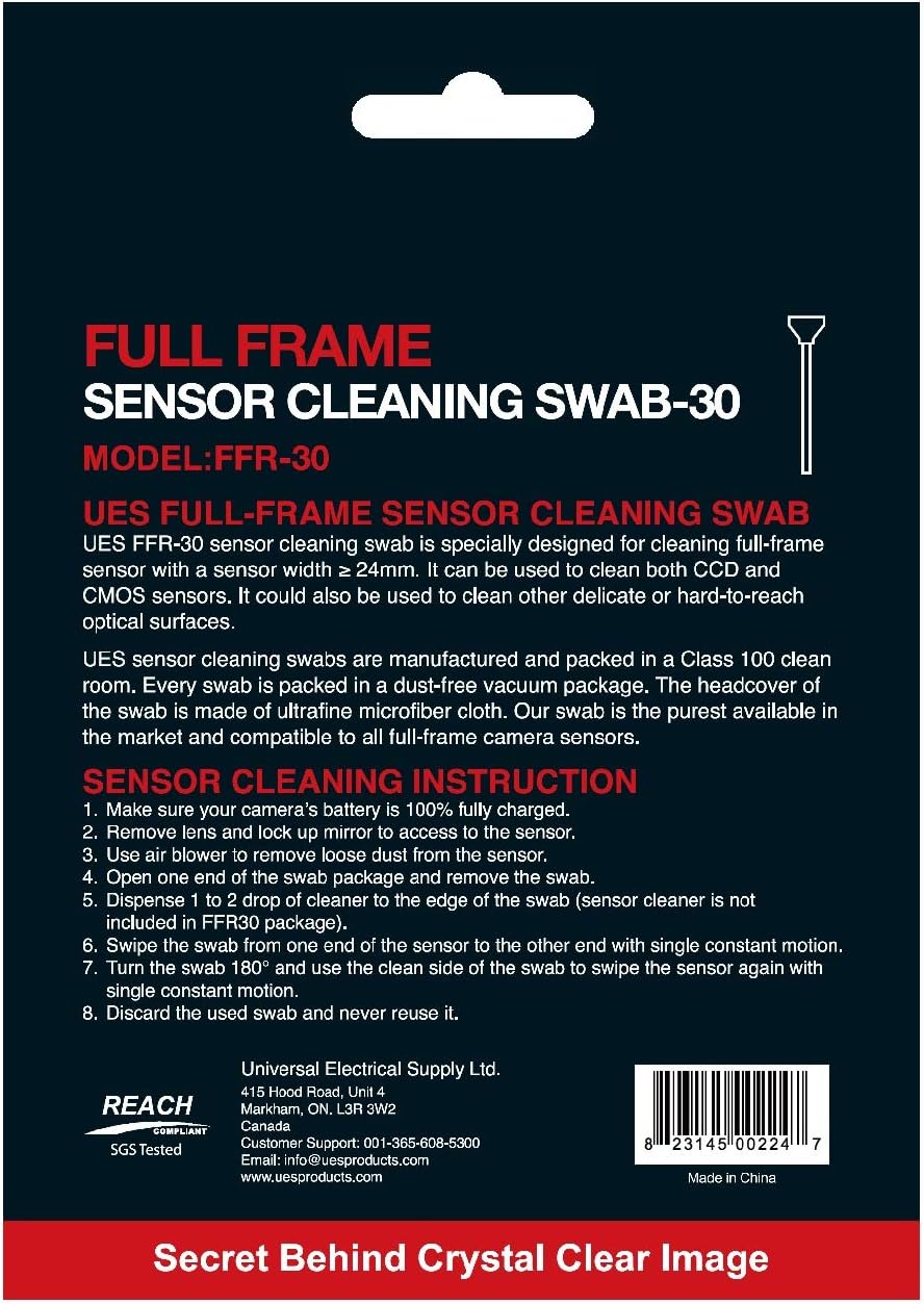 UES FFR-30 Hisopos de limpieza de sensores de cámara digital DSLR o SLR para sensores de fotograma completo (hisopos de 1.181 x 0.945 in, sin